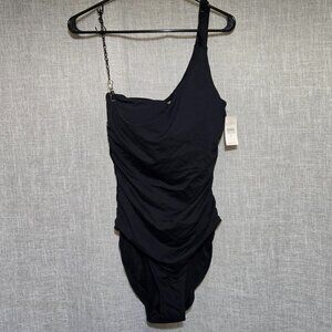 Ann Taylor Loft Plus Size Black One Shoulder Swimsuit Size 16